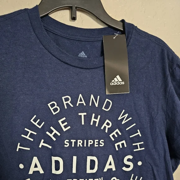 Adidas NWT Navy Blue 3 Stripe Tshirt Small - Picture 2 of 3